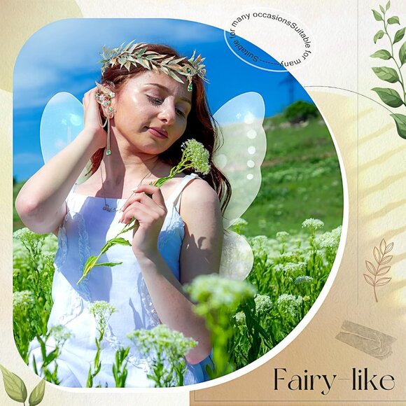 Elf Cosplay Set Fairy Ears Flower Crown Headpiece Wings Adjustable - Picture 7 of 7